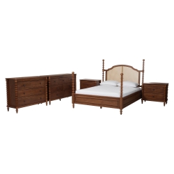 Baxton Studio Neviah 5-Piece Bedroom Set with 2-Drawer Nightstands, King, Walnut Brown Baxton Studio restaurant furniture, hotel furniture, commercial furniture, wholesale bedroom furniture, wholesale king, classic king
